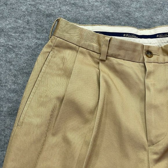 Brooks Brothers Chino Pants Men 31 x 30 Beige Tan Elliot Fit Cuffed Pleated - Picture 4 of 11